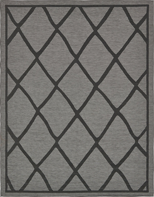Gray 9' x 12' Outdoor Trellis Rectangle Area Rug Weather Resistant for Patio, Deck, Terrace, Balcony, Porch Geometric Design Water Safe Outside Carpet for Sale at Rug Engine