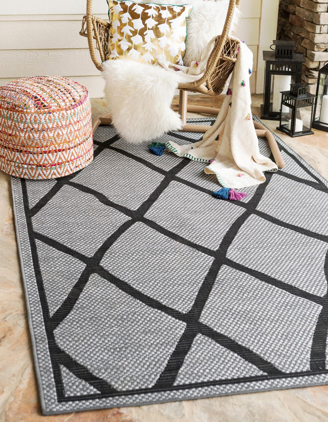 Gray 9' x 12' Outdoor Trellis Rectangle Area Rug Weather Resistant for Patio, Deck, Terrace, Balcony, Porch Geometric Design Water Safe Outside Carpet for Sale at Rug Engine