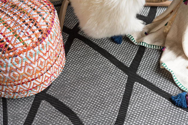 Gray 9' x 12' Outdoor Trellis Rectangle Area Rug Weather Resistant for Patio, Deck, Terrace, Balcony, Porch Geometric Design Water Safe Outside Carpet for Sale at Rug Engine