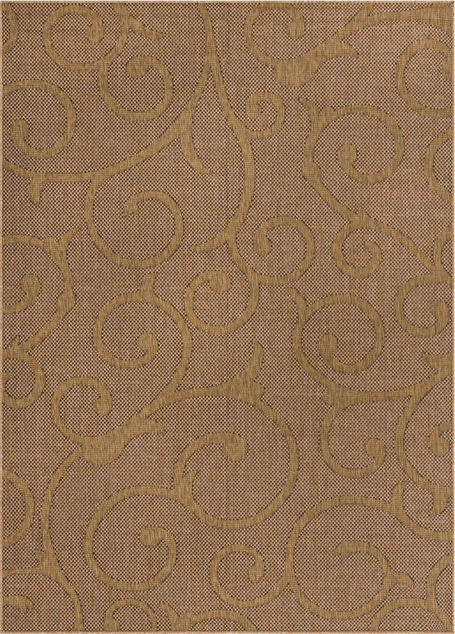 Light Brown 8' x 11' 4 Outdoor Botanical Rectangle Area Rug Weather Resistant for Patio, Deck, Terrace, Balcony, Porch Polypropylene Garden Floral Tropical Carpet for Sale at Rug Engine