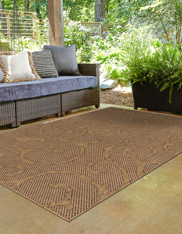 Light Brown 9' x 12' 2 Outdoor Botanical Rectangle Area Rug Weather Resistant for Patio, Deck, Terrace, Balcony, Porch Polypropylene Garden Floral Tropical Carpet for Sale at Rug Engine