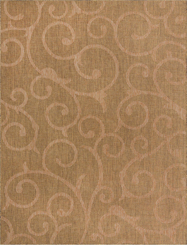 Brown 9' x 12' Outdoor Botanical Rectangle Area Rug Weather Resistant for Patio, Deck, Terrace, Balcony, Porch Polypropylene Garden Floral Tropical Carpet for Sale at Rug Engine