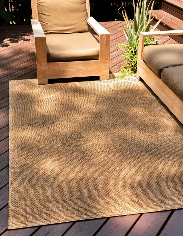 Brown 9' x 12' Outdoor Botanical Rectangle Area Rug Weather Resistant for Patio, Deck, Terrace, Balcony, Porch Polypropylene Garden Floral Tropical Carpet for Sale at Rug Engine