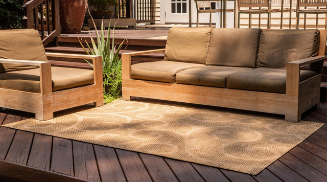 Brown 5' 1 x 8' Outdoor Botanical Rectangle Area Rug Weather Resistant for Patio, Deck, Terrace, Balcony, Porch Polypropylene Garden Floral Tropical Carpet for Sale at Rug Engine