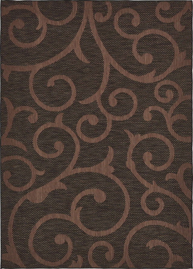 Chocolate Brown 8' x 11' 4 Outdoor Botanical Rectangle Area Rug Weather Resistant for Patio, Deck, Terrace, Balcony, Porch Polypropylene Garden Floral Tropical Carpet for Sale at Rug Engine