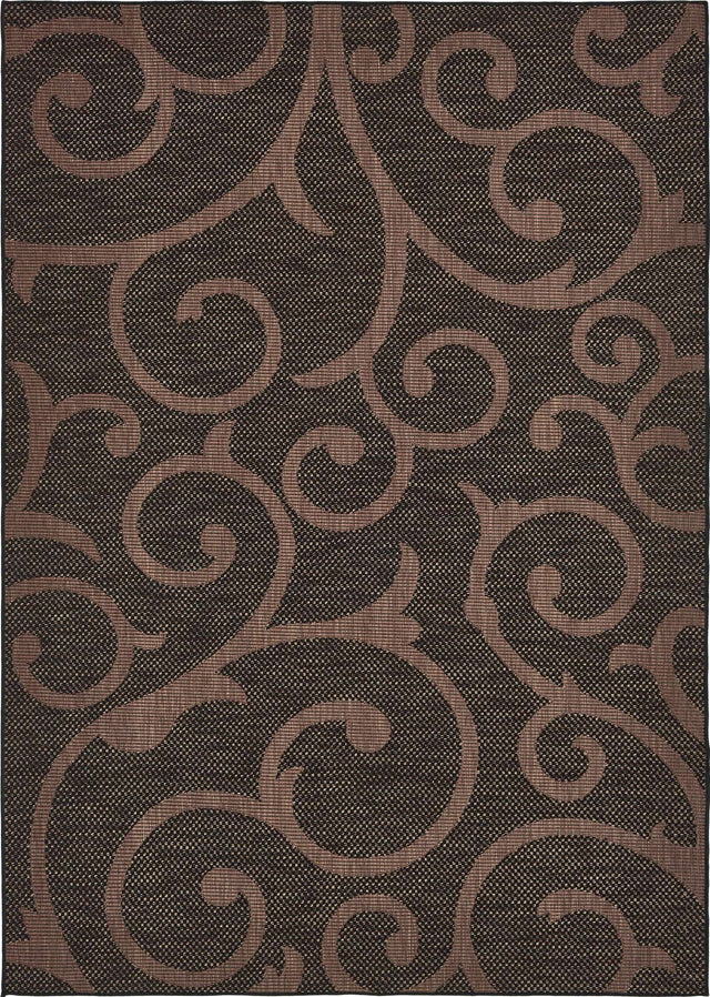Chocolate Brown 7' 1 x 10' Outdoor Botanical Rectangle Area Rug Weather Resistant for Patio, Deck, Terrace, Balcony, Porch Polypropylene Garden Floral Tropical Carpet for Sale at Rug Engine
