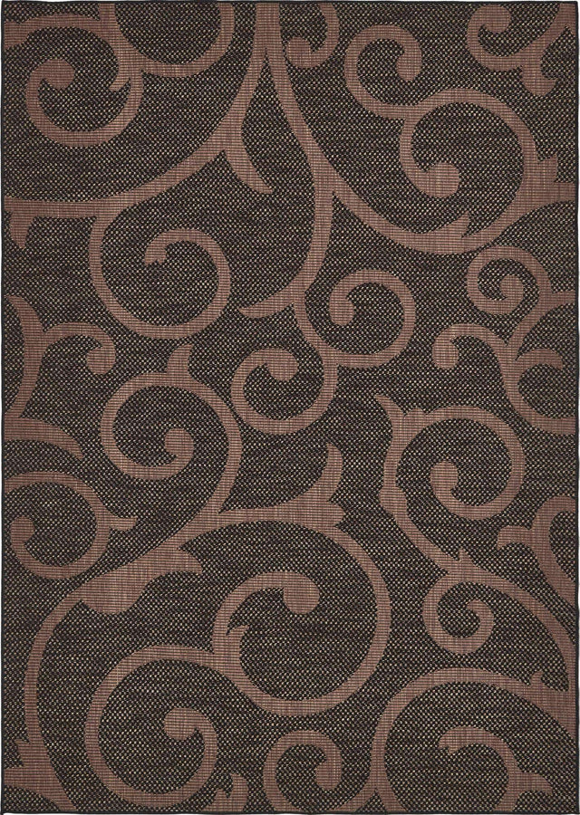 Chocolate Brown 6' x 9' Outdoor Botanical Rectangle Area Rug Weather Resistant for Patio, Deck, Terrace, Balcony, Porch Polypropylene Garden Floral Tropical Carpet for Sale at Rug Engine