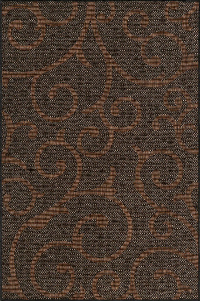 Chocolate Brown 5' 1 x 8' Outdoor Botanical Rectangle Area Rug Weather Resistant for Patio, Deck, Terrace, Balcony, Porch Polypropylene Garden Floral Tropical Carpet for Sale at Rug Engine