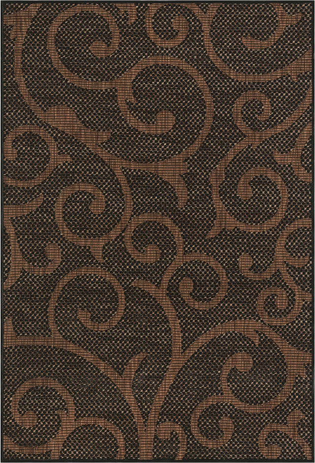 Chocolate Brown 4' 1 x 6' 1 Outdoor Botanical Rectangle Area Rug Weather Resistant for Patio, Deck, Terrace, Balcony, Porch Polypropylene Garden Floral Tropical Carpet for Sale at Rug Engine