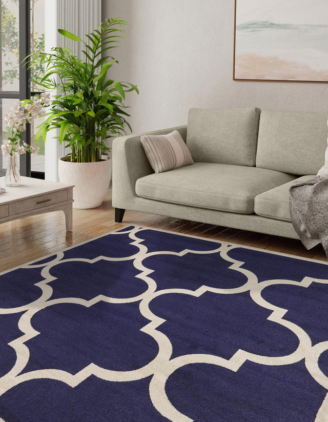 Navy Blue 7' 10 x 7' 10 Trellis Square Area Rug