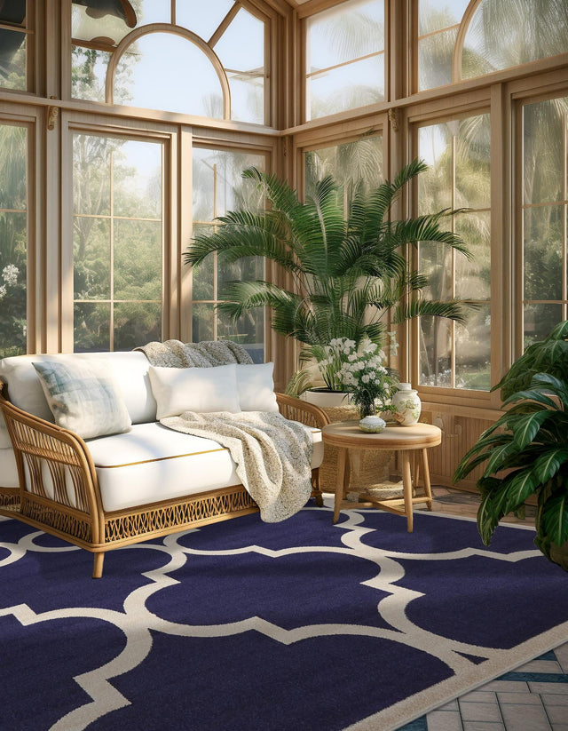 Navy Blue 7' 10 x 7' 10 Trellis Square Area Rug