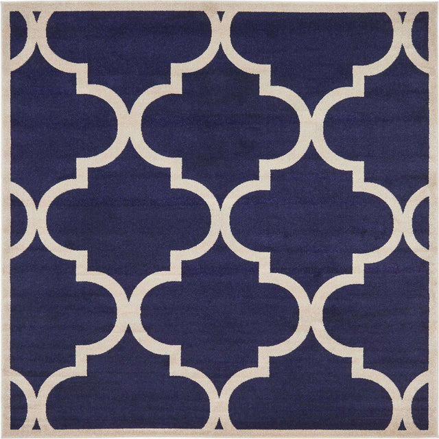 Navy Blue 7' 10 x 7' 10 Trellis Square Area Rug