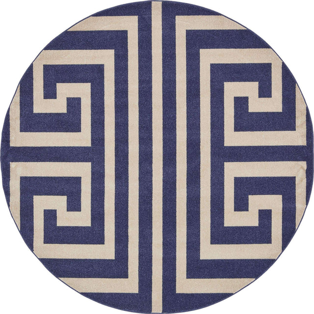 Navy Blue 7' 10 x 7' 10 Athens Round Area Rug 100% Polypropylene With Cotton Backing Easy Clean Indoor Living Dining Room Bedroom Office Carpet for Sale at Rug Engine