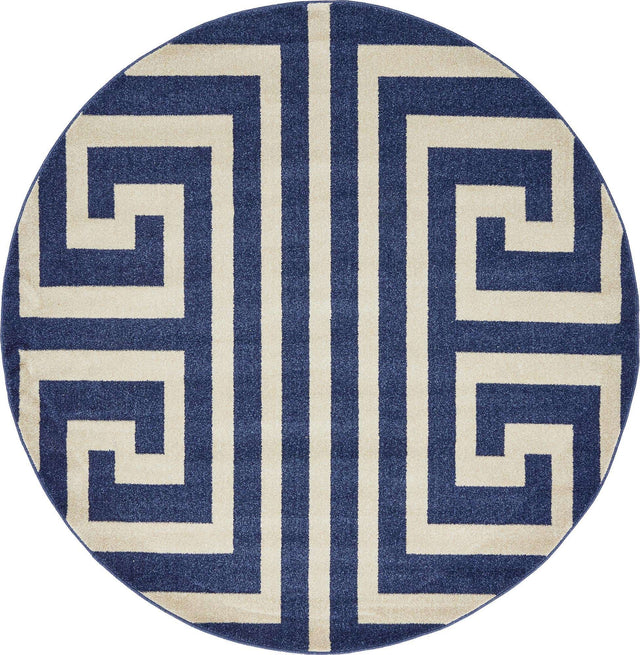 Navy Blue 6' 1 x 6' 1 Athens Round Area Rug 100% Polypropylene With Cotton Backing Easy Clean Indoor Living Dining Room Bedroom Office Carpet for Sale at Rug Engine