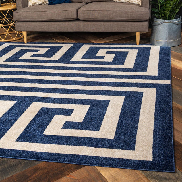 Navy Blue 7' 10 x 7' 10 Athens Square Area Rug 100% Polypropylene With Cotton Backing Easy Clean Indoor Living Dining Room Bedroom Office Carpet for Sale at Rug Engine