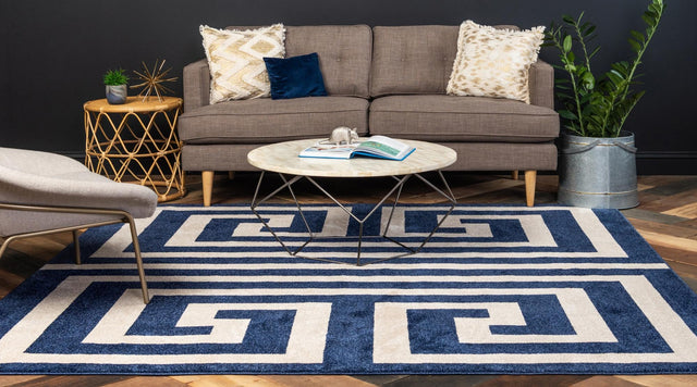 Navy Blue 7' 10 x 7' 10 Athens Square Area Rug 100% Polypropylene With Cotton Backing Easy Clean Indoor Living Dining Room Bedroom Office Carpet for Sale at Rug Engine