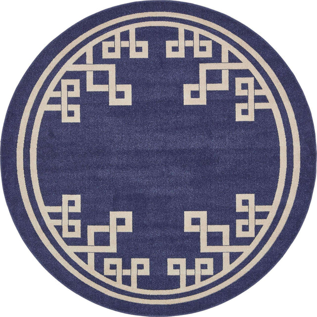 Dark Blue 7' 10 x 7' 10 Athens Round Area Rug 100% Polypropylene With Cotton Backing Easy Clean Indoor Living Dining Room Bedroom Office Carpet for Sale at Rug Engine