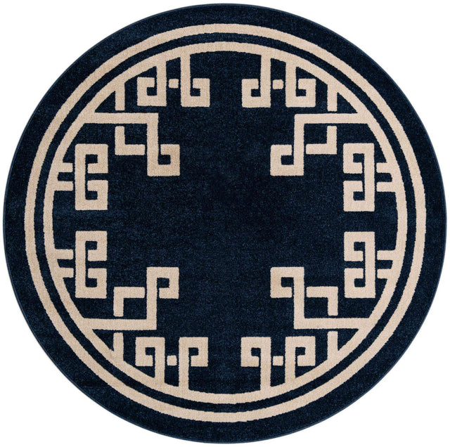 Dark Blue 6' 1 x 6' 1 Athens Round Area Rug 100% Polypropylene With Cotton Backing Easy Clean Indoor Living Dining Room Bedroom Office Carpet for Sale at Rug Engine