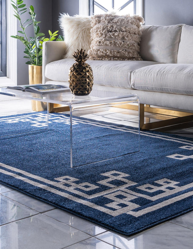 Dark Blue 7' 1 x 10' Athens Rectangle Area Rug 100% Polypropylene With Cotton Backing Easy Clean Indoor Living Dining Room Bedroom Office Carpet for Sale at Rug Engine