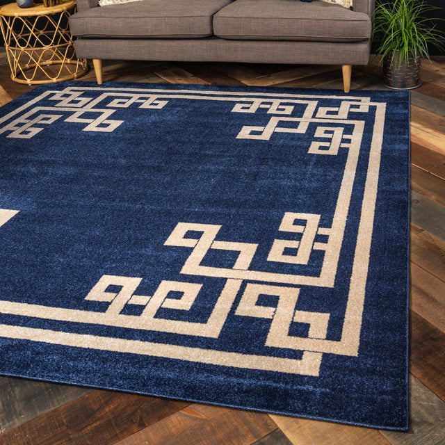 Dark Blue 7' 10 x 7' 10 Athens Square Area Rug 100% Polypropylene With Cotton Backing Easy Clean Indoor Living Dining Room Bedroom Office Carpet for Sale at Rug Engine