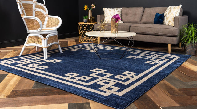Dark Blue 7' 10 x 7' 10 Athens Square Area Rug 100% Polypropylene With Cotton Backing Easy Clean Indoor Living Dining Room Bedroom Office Carpet for Sale at Rug Engine