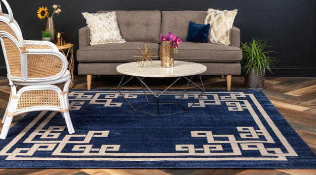 Dark Blue 7' 10 x 7' 10 Athens Square Area Rug 100% Polypropylene With Cotton Backing Easy Clean Indoor Living Dining Room Bedroom Office Carpet for Sale at Rug Engine