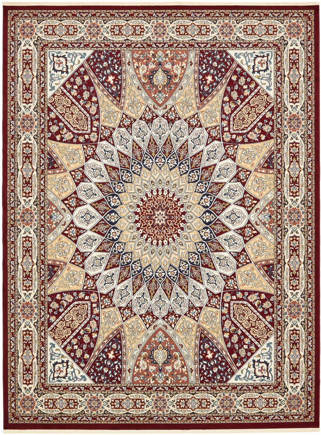 Burgundy 10' x 13' Narenj Rectangle Area Rug 85% Polypropylene & 15% Polyester Traditional Classic Carpet for Living, Dining, Bedrooms, Office for Sale at Rug Engine