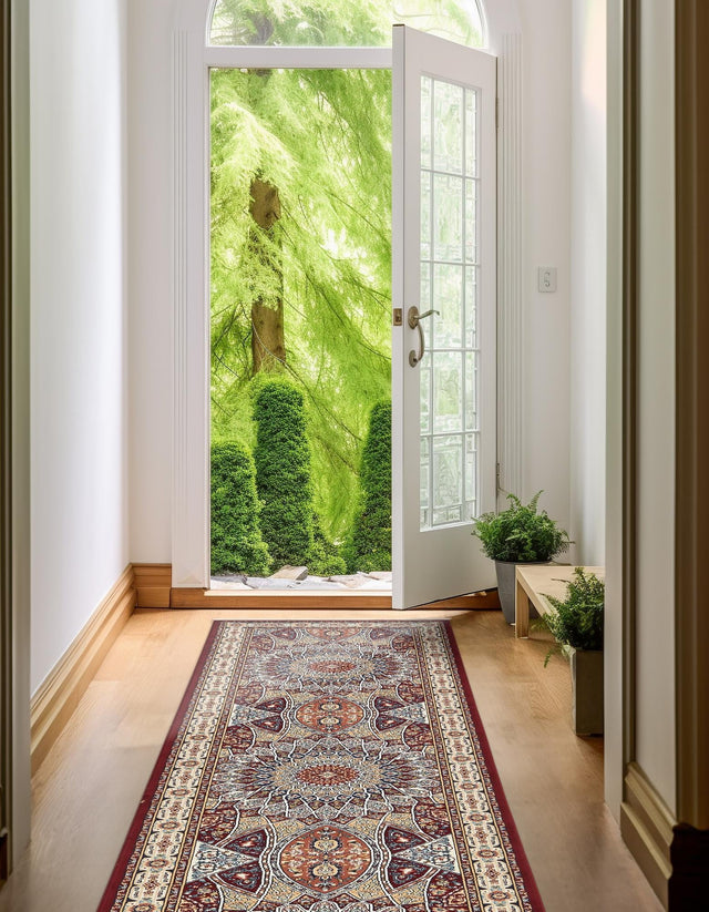 Burgundy 2' 11 x 13' 1 Narenj Runner Area Rug 85% Polypropylene & 15% Polyester Traditional Classic Carpet for Living, Dining, Bedrooms, Office for Sale at Rug Engine