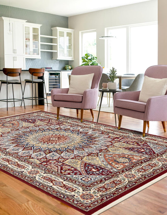 Burgundy 10' x 13' Narenj Rectangle Area Rug 85% Polypropylene & 15% Polyester Traditional Classic Carpet for Living, Dining, Bedrooms, Office for Sale at Rug Engine
