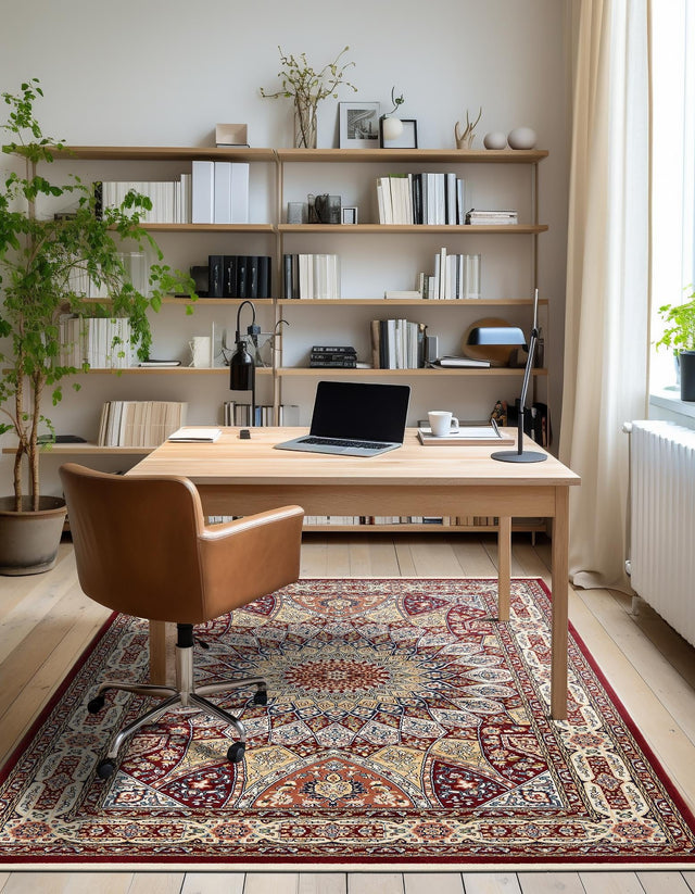 Burgundy 10' x 13' Narenj Rectangle Area Rug 85% Polypropylene & 15% Polyester Traditional Classic Carpet for Living, Dining, Bedrooms, Office for Sale at Rug Engine