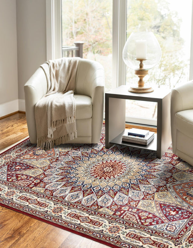 Burgundy 10' x 13' Narenj Rectangle Area Rug 85% Polypropylene & 15% Polyester Traditional Classic Carpet for Living, Dining, Bedrooms, Office for Sale at Rug Engine