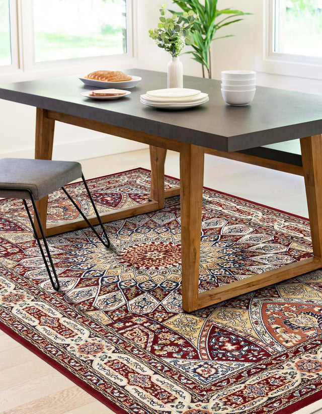 Burgundy 10' x 13' Narenj Rectangle Area Rug 85% Polypropylene & 15% Polyester Traditional Classic Carpet for Living, Dining, Bedrooms, Office for Sale at Rug Engine
