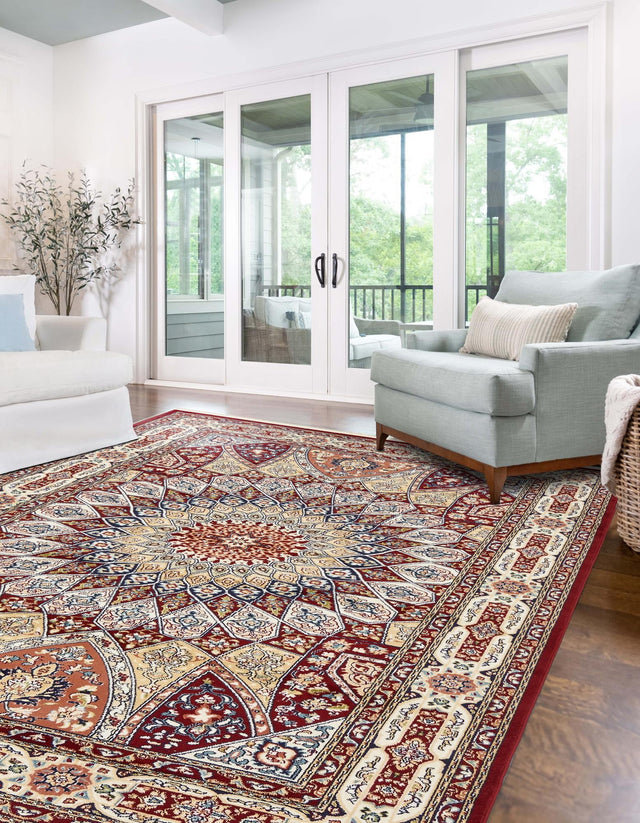 Burgundy 10' x 13' Narenj Rectangle Area Rug 85% Polypropylene & 15% Polyester Traditional Classic Carpet for Living, Dining, Bedrooms, Office for Sale at Rug Engine