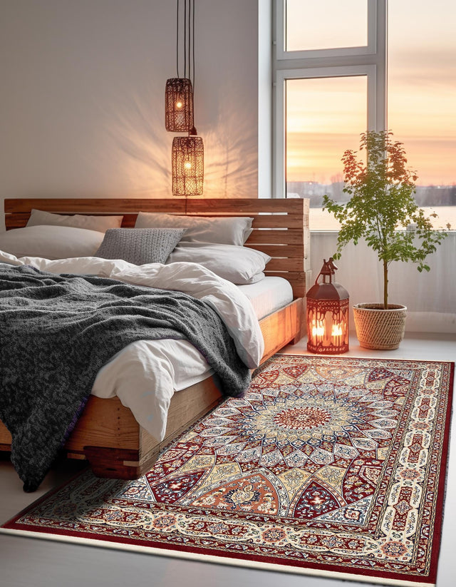 Burgundy 10' x 13' Narenj Rectangle Area Rug 85% Polypropylene & 15% Polyester Traditional Classic Carpet for Living, Dining, Bedrooms, Office for Sale at Rug Engine