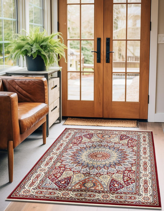 Burgundy 10' x 13' Narenj Rectangle Area Rug 85% Polypropylene & 15% Polyester Traditional Classic Carpet for Living, Dining, Bedrooms, Office for Sale at Rug Engine