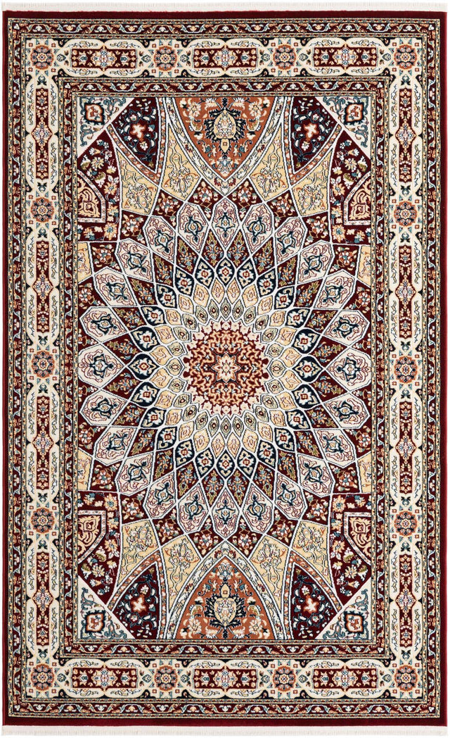 Burgundy 5' 3 x 8' Narenj Rectangle Area Rug 85% Polypropylene & 15% Polyester Traditional Classic Carpet for Living, Dining, Bedrooms, Office for Sale at Rug Engine