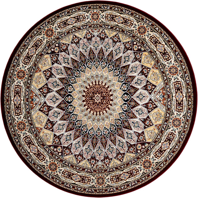 Burgundy 10' x 10' Narenj Round Area Rug 85% Polypropylene & 15% Polyester Traditional Classic Carpet for Living, Dining, Bedrooms, Office for Sale at Rug Engine