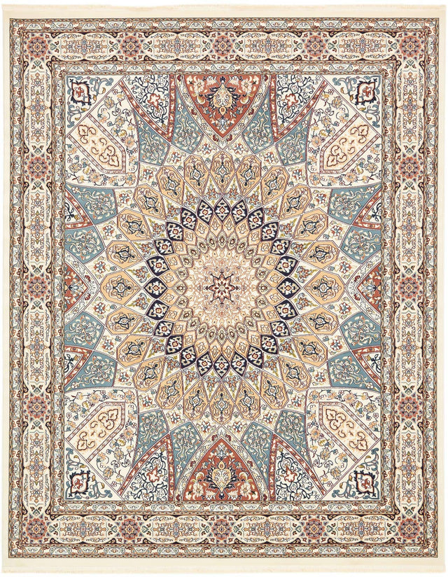 Ivory 7' 10 x 10' Narenj Rectangle Area Rug 85% Polypropylene & 15% Polyester Traditional Classic Carpet for Living, Dining, Bedrooms, Office for Sale at Rug Engine