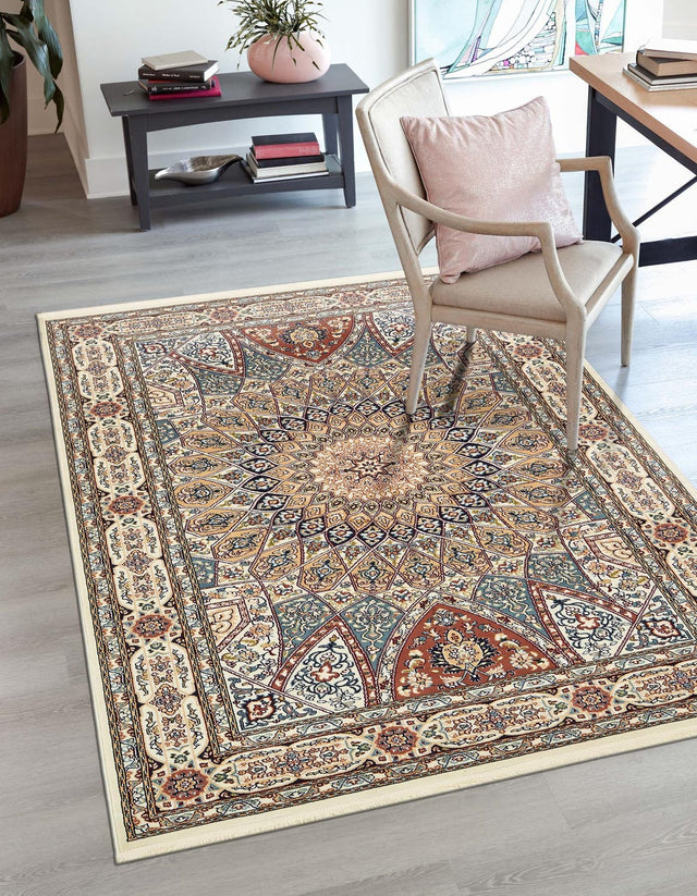 Ivory 5' 3 x 8' Narenj Rectangle Area Rug 85% Polypropylene & 15% Polyester Traditional Classic Carpet for Living, Dining, Bedrooms, Office for Sale at Rug Engine