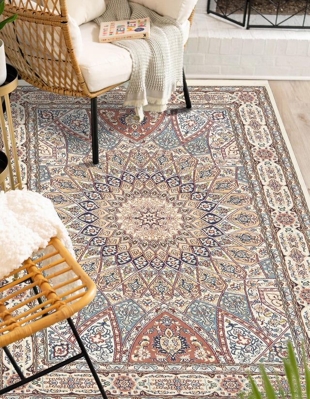 Ivory 5' 3 x 8' Narenj Rectangle Area Rug 85% Polypropylene & 15% Polyester Traditional Classic Carpet for Living, Dining, Bedrooms, Office for Sale at Rug Engine