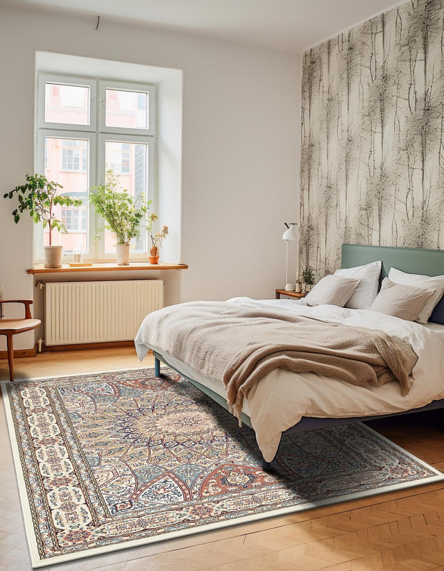 Ivory 5' 3 x 8' Narenj Rectangle Area Rug 85% Polypropylene & 15% Polyester Traditional Classic Carpet for Living, Dining, Bedrooms, Office for Sale at Rug Engine