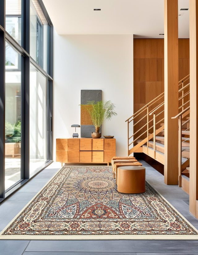 Ivory 5' 3 x 8' Narenj Rectangle Area Rug 85% Polypropylene & 15% Polyester Traditional Classic Carpet for Living, Dining, Bedrooms, Office for Sale at Rug Engine