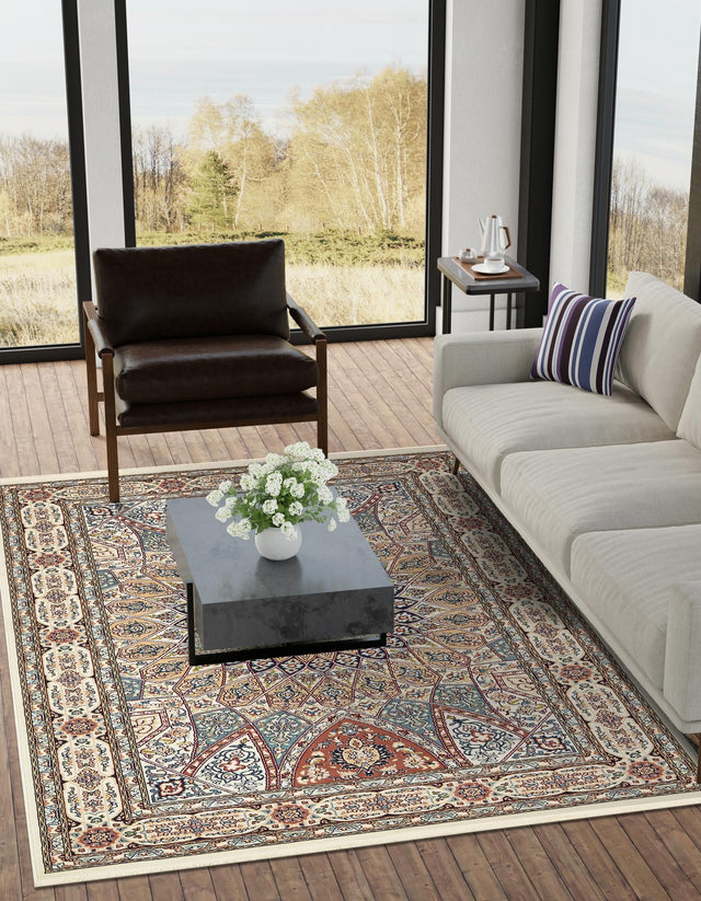 Ivory 7' 10 x 10' Narenj Rectangle Area Rug 85% Polypropylene & 15% Polyester Traditional Classic Carpet for Living, Dining, Bedrooms, Office for Sale at Rug Engine