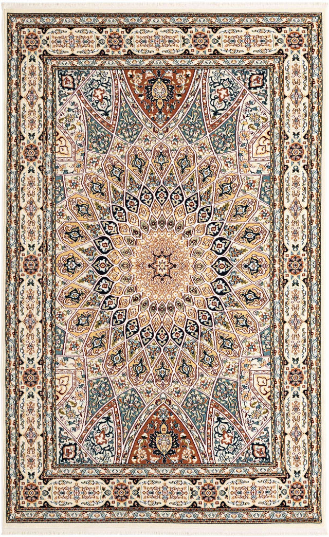 Ivory 5' 3 x 8' Narenj Rectangle Area Rug 85% Polypropylene & 15% Polyester Traditional Classic Carpet for Living, Dining, Bedrooms, Office for Sale at Rug Engine