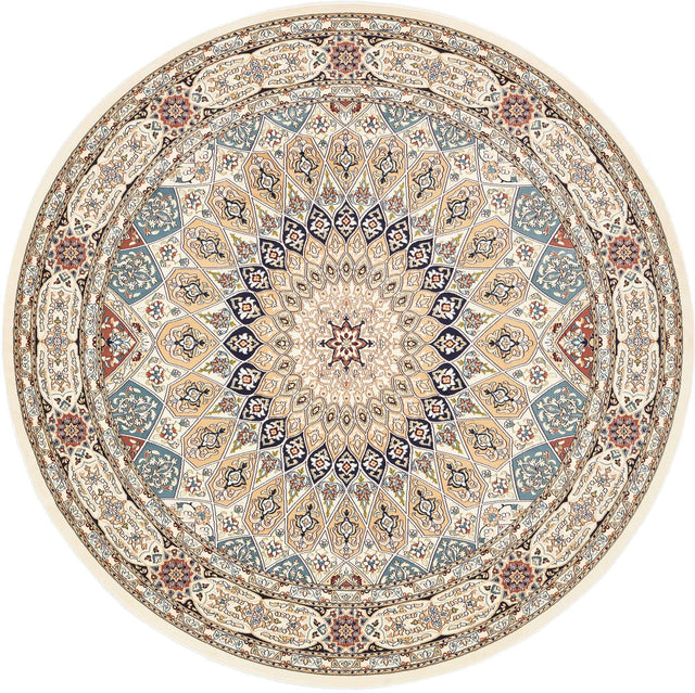 Ivory 10' x 10' Narenj Round Area Rug 85% Polypropylene & 15% Polyester Traditional Classic Carpet for Living, Dining, Bedrooms, Office for Sale at Rug Engine