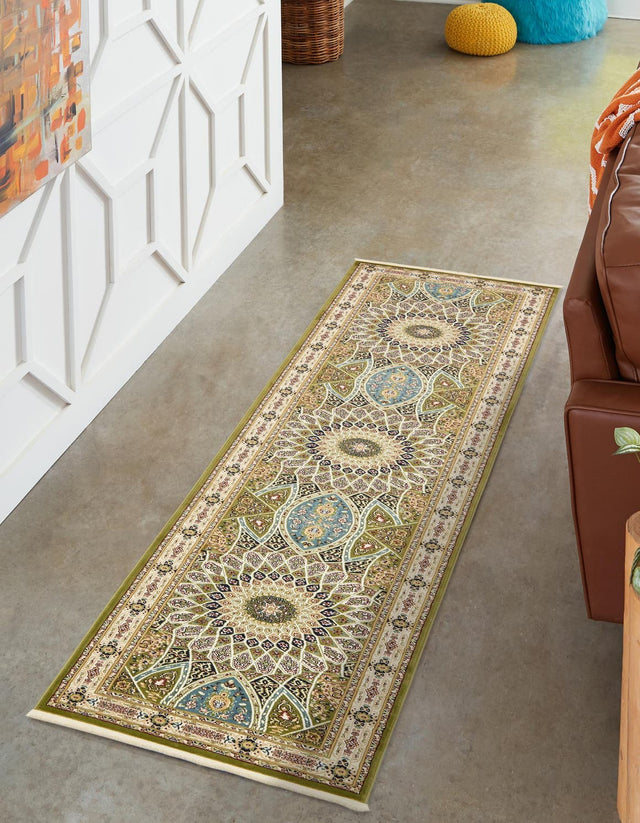 Green 2' 11 x 13' 1 Narenj Runner Area Rug 85% Polypropylene & 15% Polyester Traditional Classic Carpet for Living, Dining, Bedrooms, Office for Sale at Rug Engine
