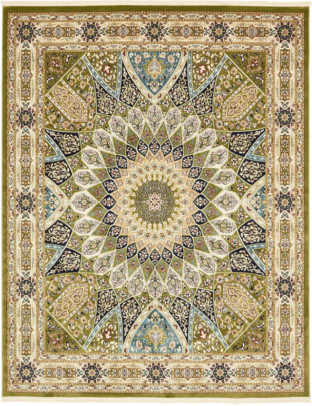 Green 7' 10 x 10' Narenj Rectangle Area Rug 85% Polypropylene & 15% Polyester Traditional Classic Carpet for Living, Dining, Bedrooms, Office for Sale at Rug Engine