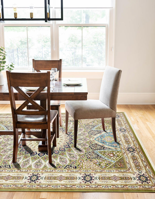 Green 7' 10 x 10' Narenj Rectangle Area Rug 85% Polypropylene & 15% Polyester Traditional Classic Carpet for Living, Dining, Bedrooms, Office for Sale at Rug Engine