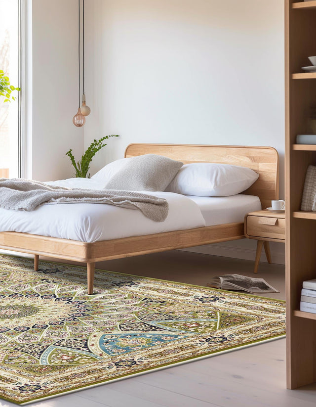 Green 7' 10 x 10' Narenj Rectangle Area Rug 85% Polypropylene & 15% Polyester Traditional Classic Carpet for Living, Dining, Bedrooms, Office for Sale at Rug Engine