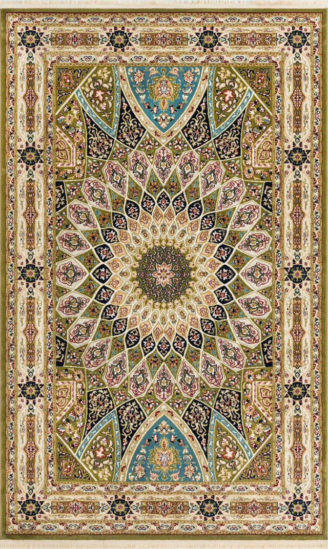 Green 5' 3 x 8' Narenj Rectangle Area Rug 85% Polypropylene & 15% Polyester Traditional Classic Carpet for Living, Dining, Bedrooms, Office for Sale at Rug Engine